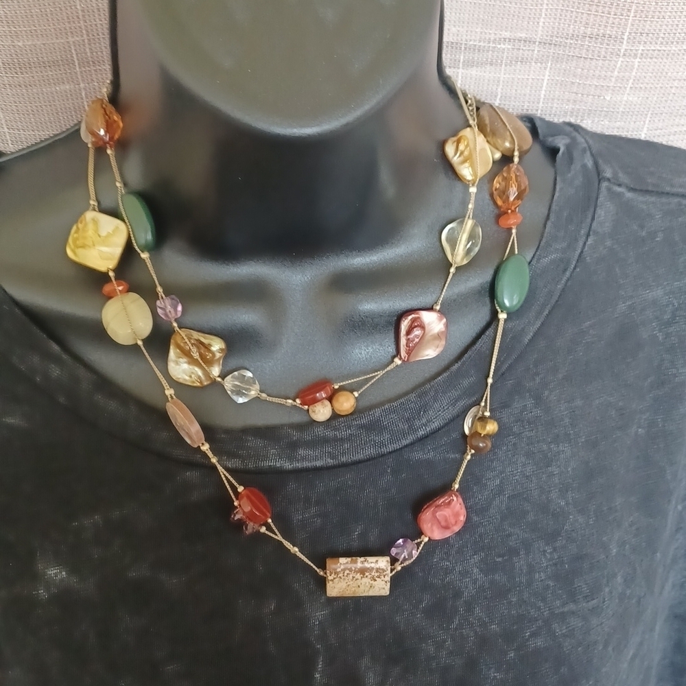 Lia Sophia Retired Maggie Necklace, Precious Stones, 36" long, hangs 18"